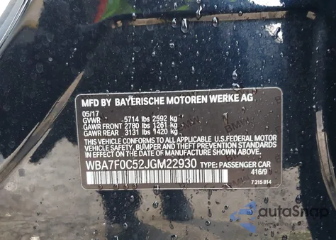 2018 BMW 750I from USA, damaged, VIN WBA7F0C52JGM22930